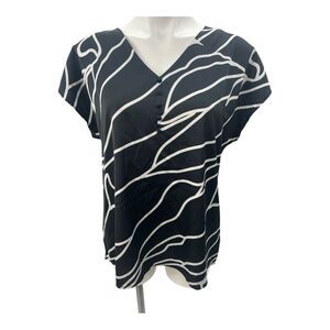 Fred David Black and White Graphic Dolman Sleeve Blouse